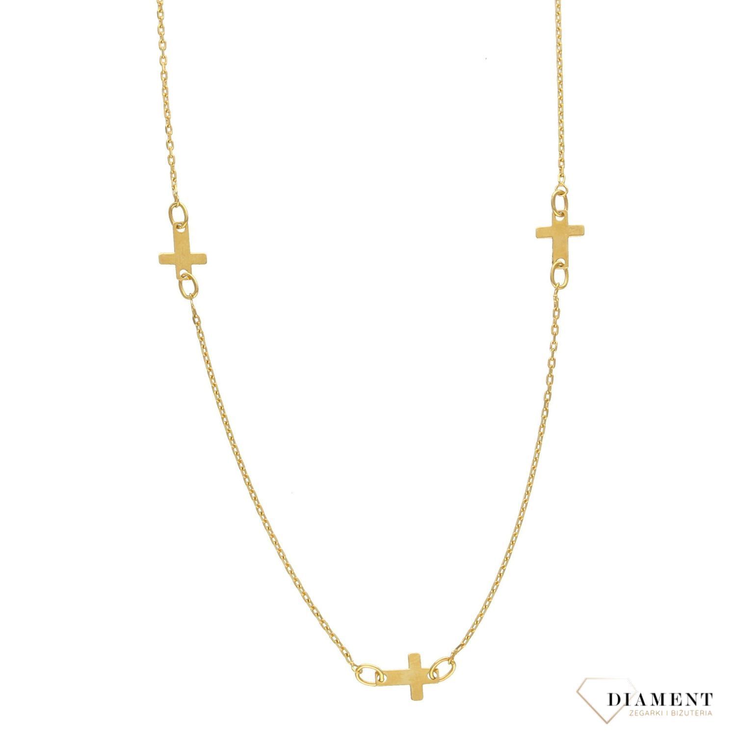 Złoty naszyjnik celebrytka 585 długi z krzyżykami.jpg